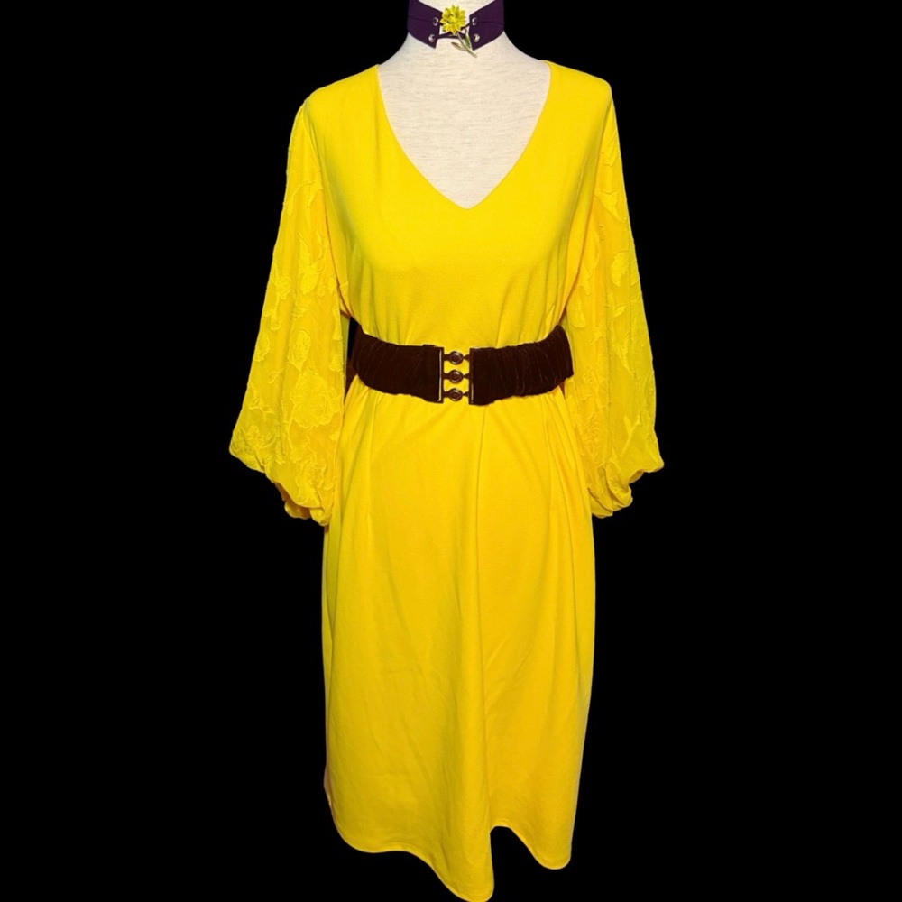 Yellow Boho Lace Sleeve Dress V-Neck Statement Dress NWT Ashley Stewart‎ 18/20
